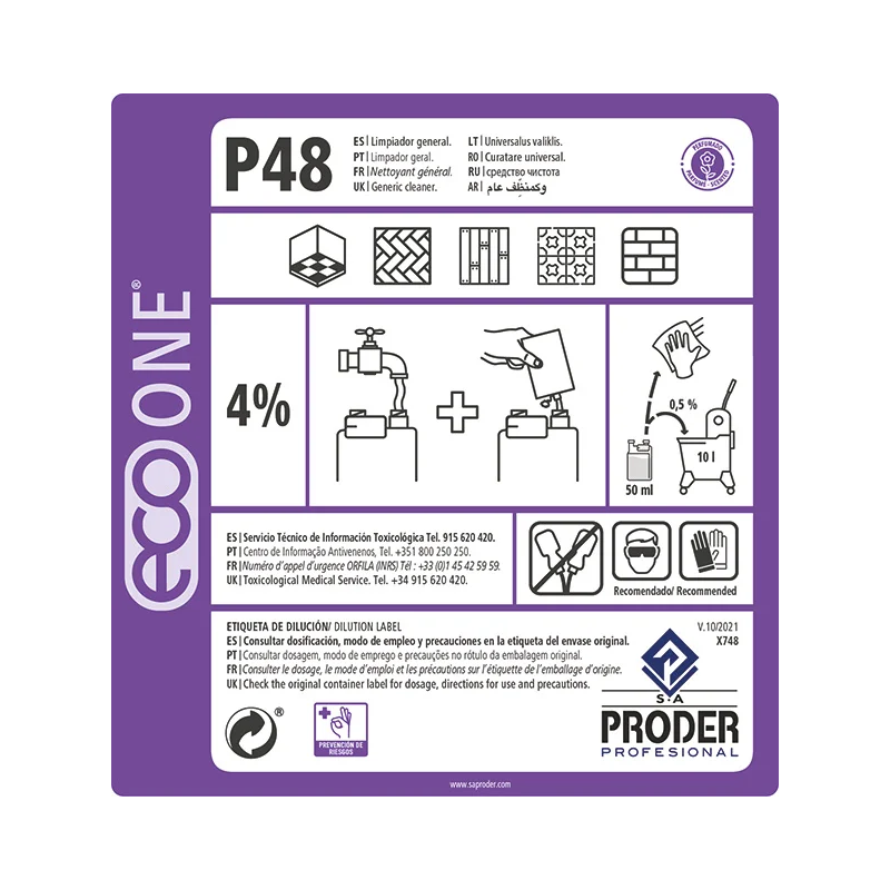 ECO ONE P48 Etiqueta Diluciones