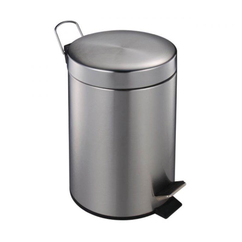 PAPELERA INOX SATINADA TAPA Y PEDAL 12 L.